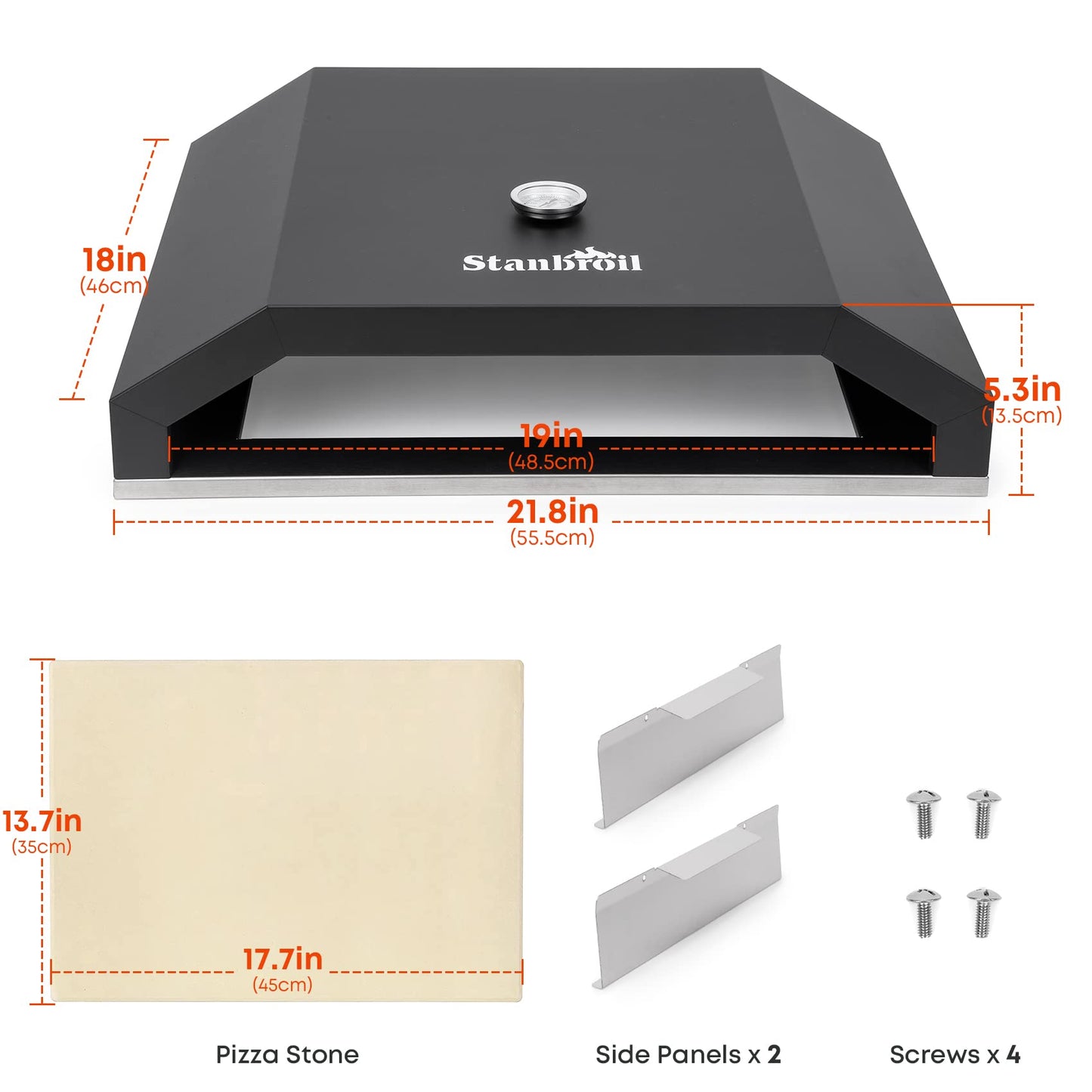 Stanbroil Pizza Oven for Blackstone 36" Gas Griddle Cooking Station, Outdoor Pizza Maker with Side Panels and Temperature Gauge, 17.7 in. x 13.7 in. Pizza Stone