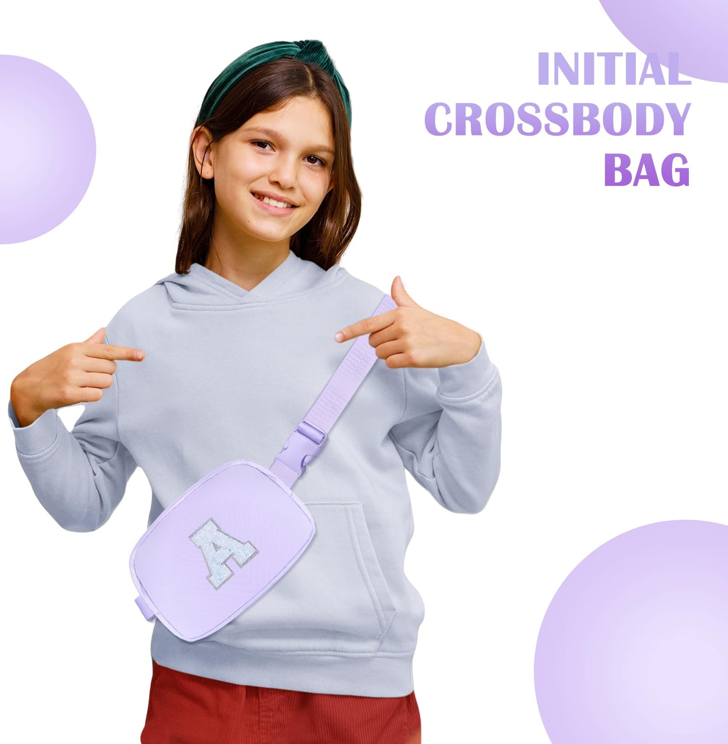 COSHAYSOO Birthday Gifts for Girls Purple Fanny Pack Initial Belt Bag Crossbody Purse 4 5 6 7 8 9 10 11 12 13 14 15 Year Old Girl Daughter Tween Preteen Teen Girl Trendy Stuff Letter A