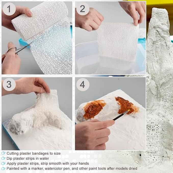 ZIIYAN 3 Pack Plaster Cloth Rolls for Hobby Crafts, Each Roll 6” x 180” Plaster Gauze Bandages for Paper Mache Paste Sculptures, Belly Casting, Mask Making, Body Molds and Arts Projects