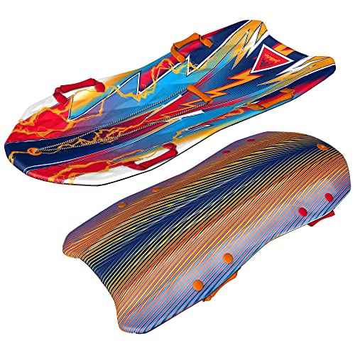 Artikfun Premium Recreational Winter Foam Snow Sled 2-Pack | Tow Rope and Handles | Sized for Youth and Adults | Contoured Deck Design | 50in-127cm Design Length |