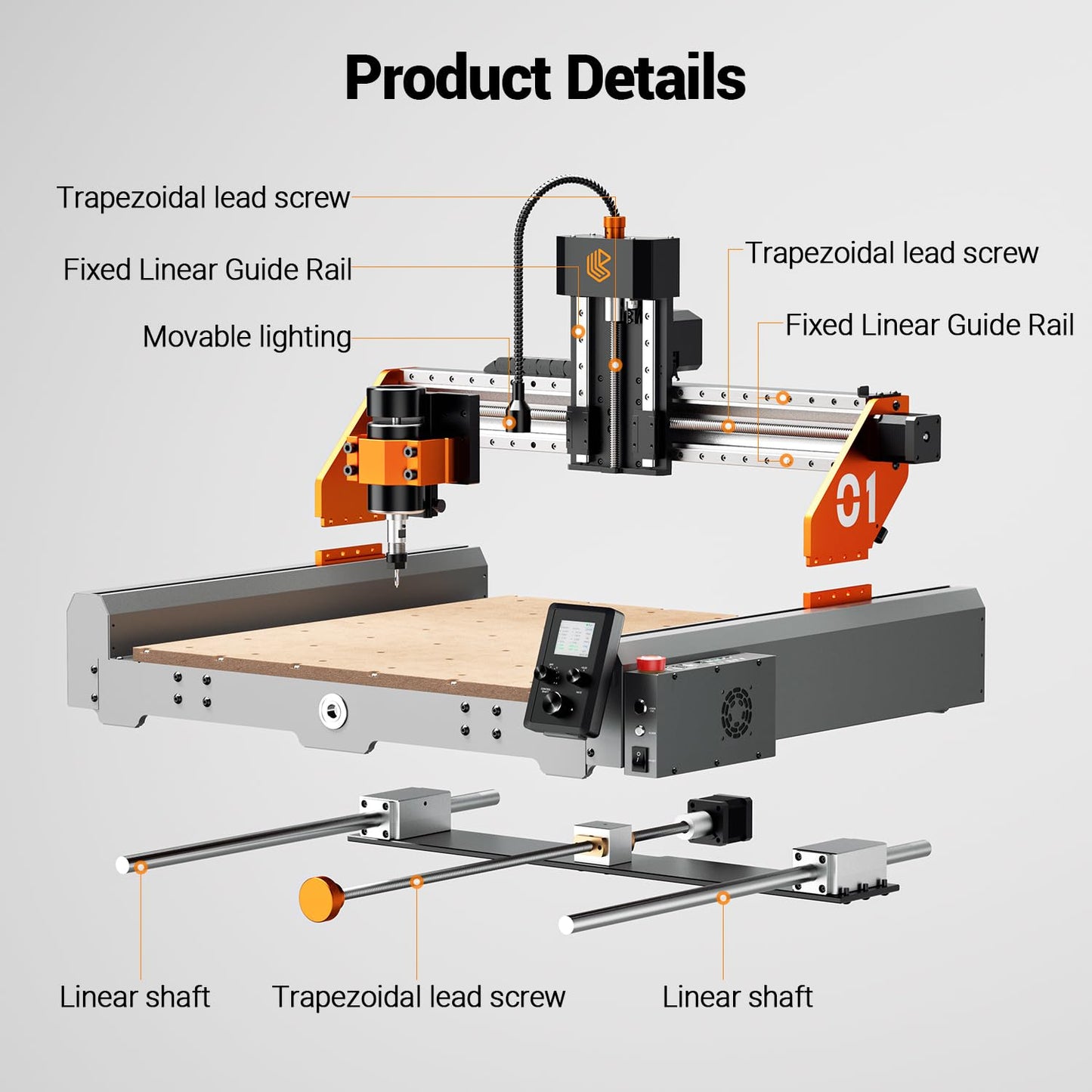 Artsian 01 CNC Router Machine 12000 RPM 300W GRBL Control 3-Axis Engraving 0.1mm Accuracy Spindle Laser Mode Switch Industrial Workrange 16.53''x16.53''x3.54'' Engraver 98% Pre-Assembled