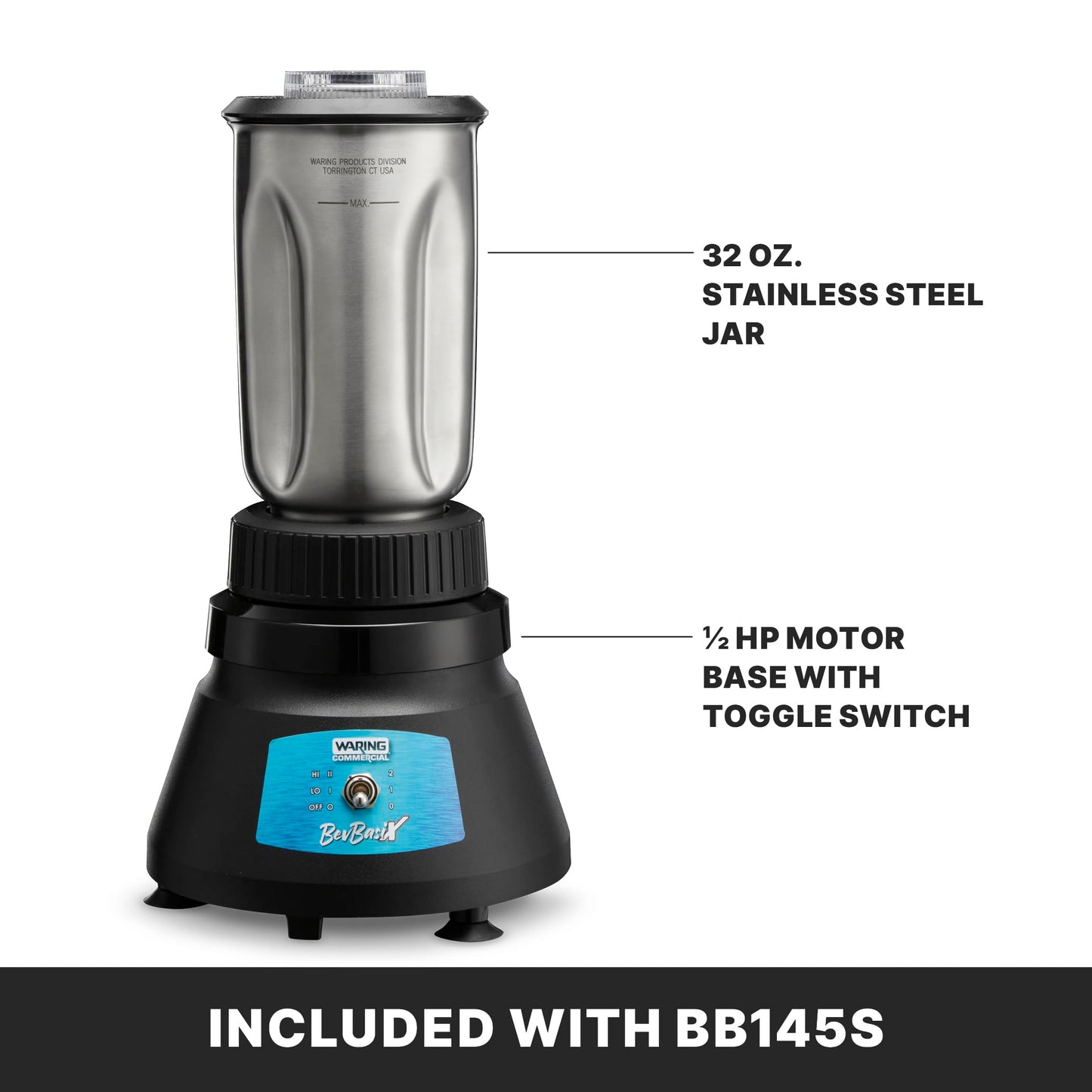 Waring Commercial 1/2 HP Bar Blender 2-Speed with 32 oz. Stainless Steel Container