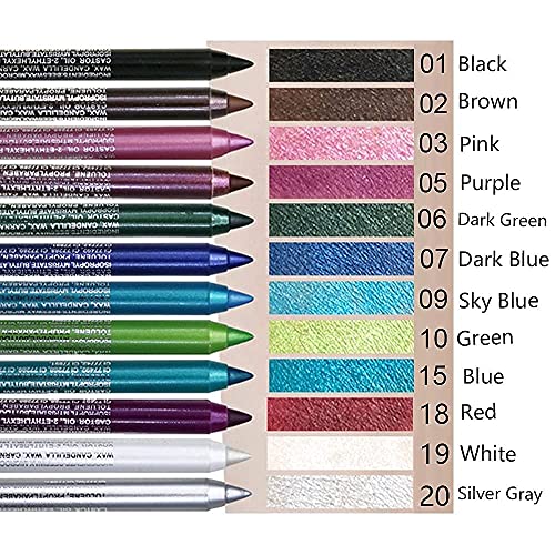 evpct 12Pcs Green Blue White Black Brown Purple Color Gel Glitter Eyeliner Pencils Set for Women Waterline Waterproof Smud...