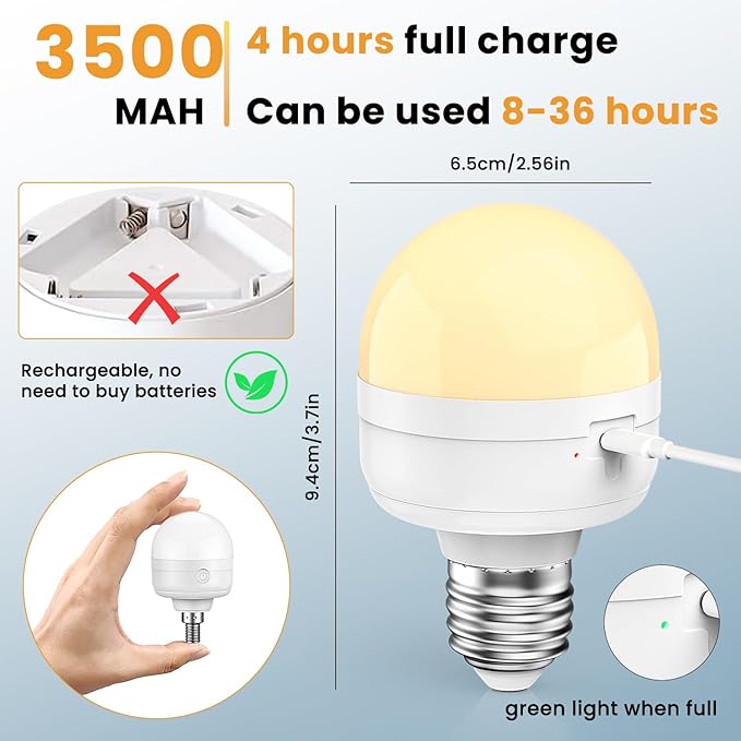 4Packs E26 Rechargeable Magnetic Light Bulbs with Remote and Hook, 10W 900LM Battery operated Emergency LED Bulb 3500mAh, Portable Large Camping Tent Lamp for Home, Hurricane, Power Outage & Outdoor