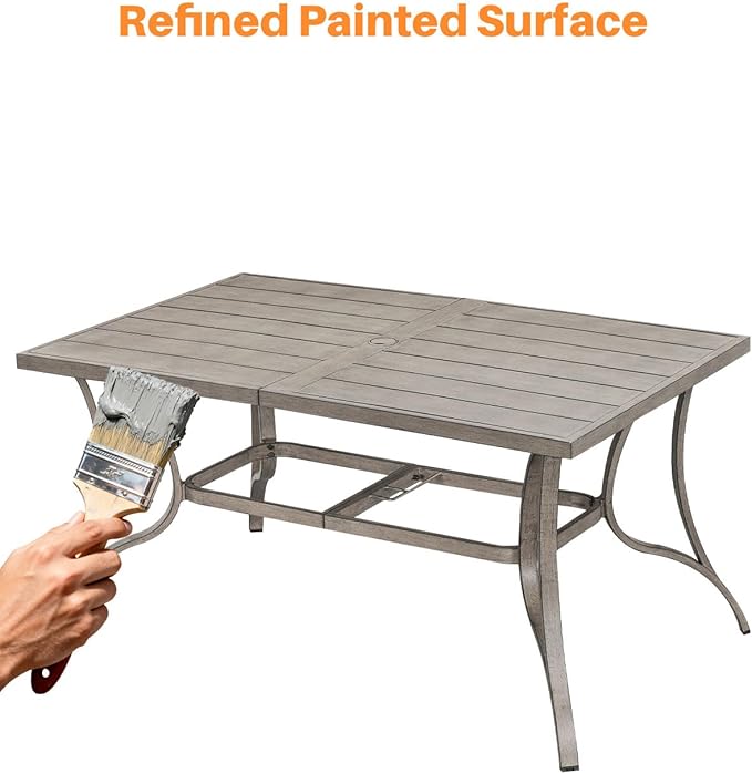 SEEHILL Patio Dining Table for 6, All Weather Outdoor Dining Table with Umbrella Hole, 59.8" x 35.8" Rectangle Patio Table, 6 Person Aluminum Outdoor Patio Table for Deck, Garden Poolside, Limed Oak