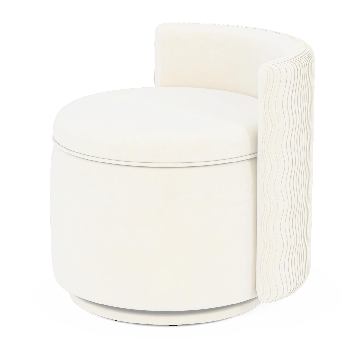 allamazing 360° Swivel Accent Chair with Storage, Vanity Stool with Back, Velvet Storage Ottoman, Upholstered Round Barrel Vanity Chair for Living Room, Makeup Room, Bedroom (Off White)