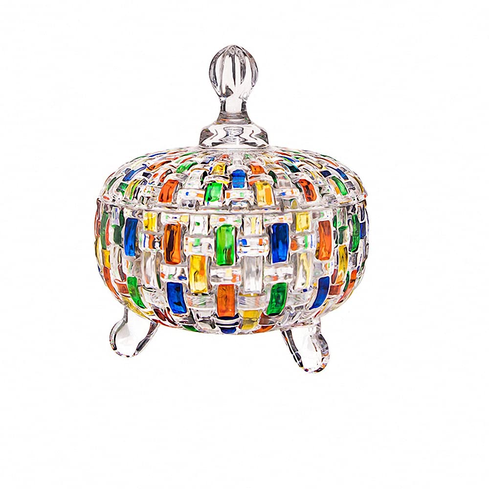 MAGCOLOR Elegant-Hand Painted Colorful Large Crystal Glass Candy Box,Candy jars with Lid,Storage Jewelry Jar,Candy dish covered,Great Gift for Family Friends-24 oz-Cute Candy servers.