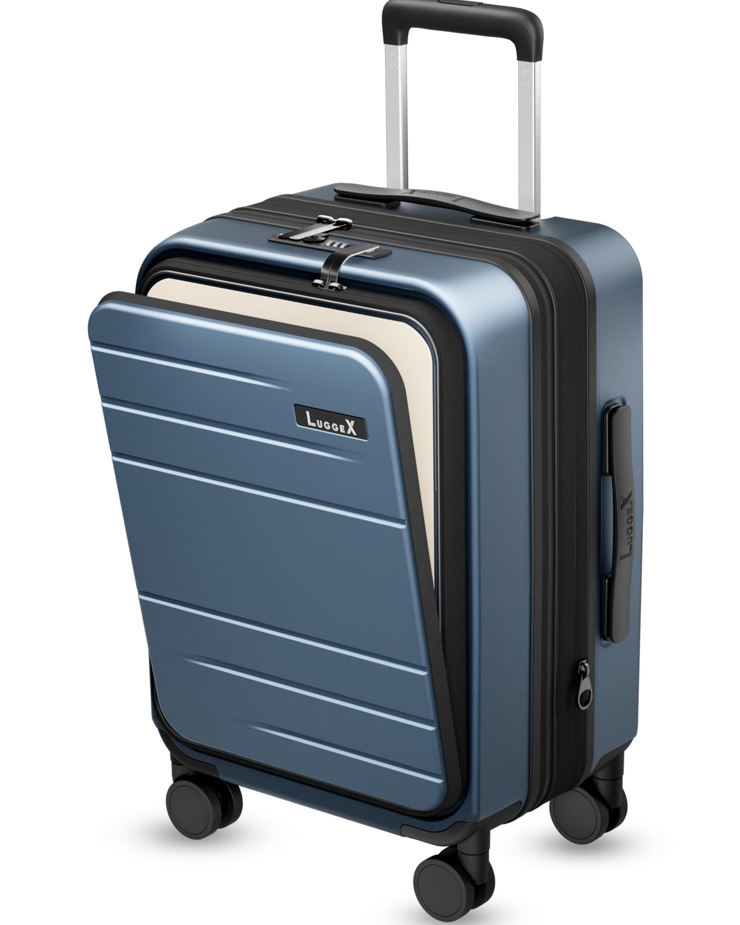LUGGEX Carry On Luggage 22x14x9 Airline Approved, Expandable Polycarbonate Suitcase with Front Pocket (FX-Core, Blue, 20 Inch)
