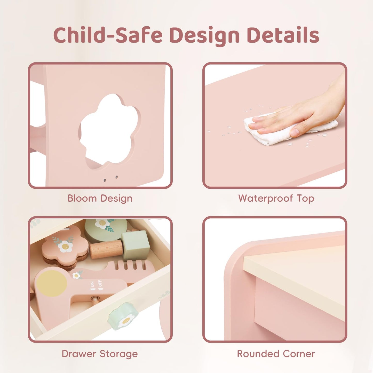 OOOK Kids Vanity Table and Chair Set with Lights, Makeup Vanities with Touch Screen 3 Colors, Pink Girls Vanitys, Enough for Real and Pretend Makeup, Toddler Vanity for 3 Year Old