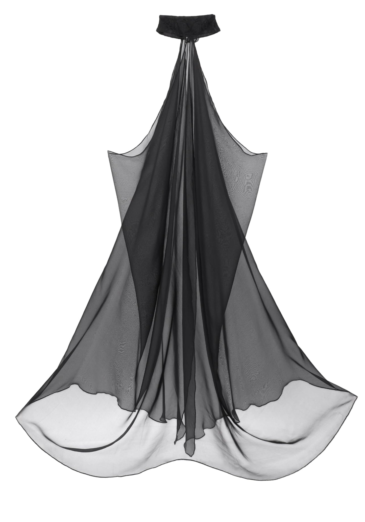 DAZCOS Chiffon Shawls Cape for Women Tulle Cloak Sheer for Evening Glamour Dresses Wedding Collared Halter Capelet (Black)