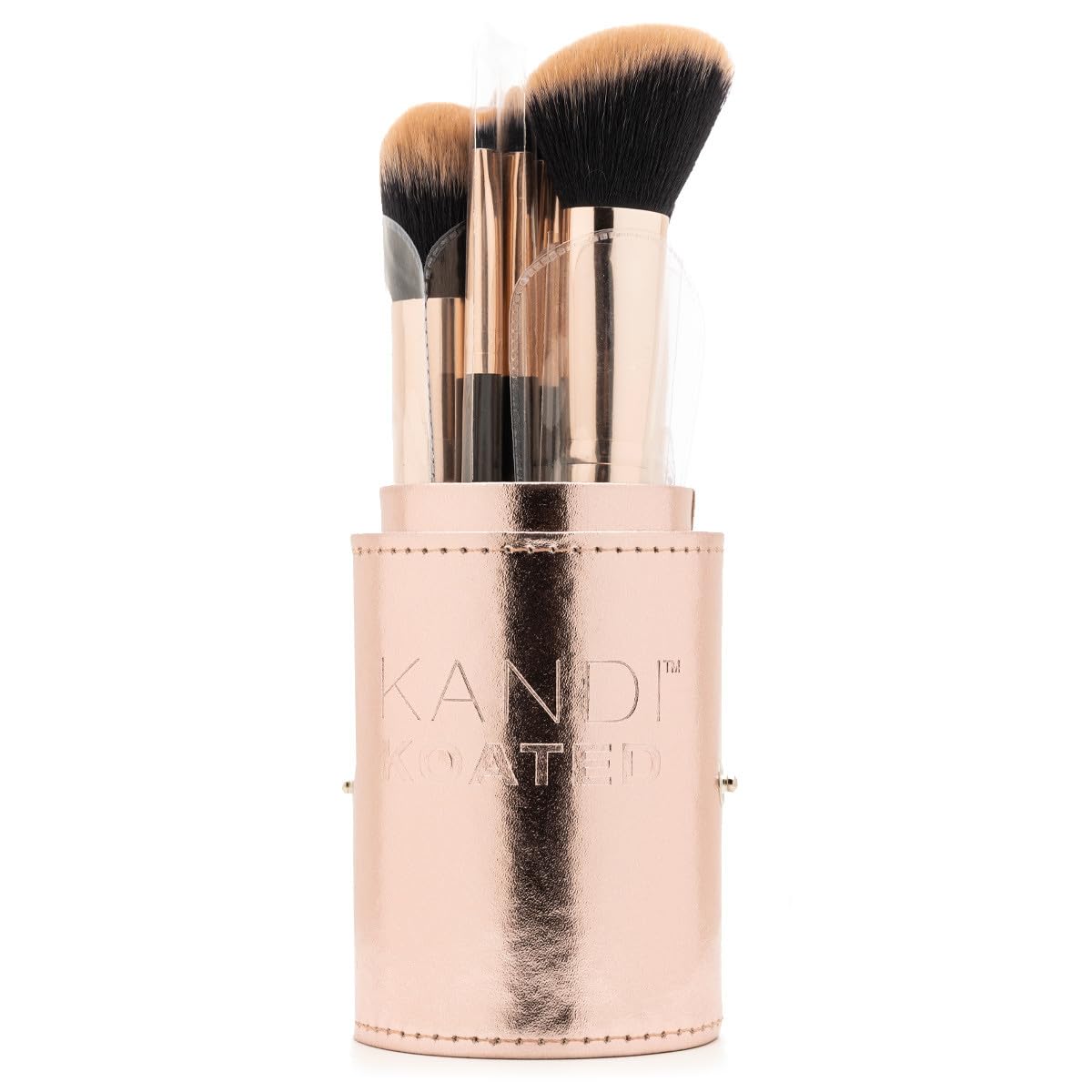 Kandi Koated Makeup Brushes Set with Faux Leather Travel Case [Rose Gold] Synthetic Makeup Brush Kit with Daily Affirmations by