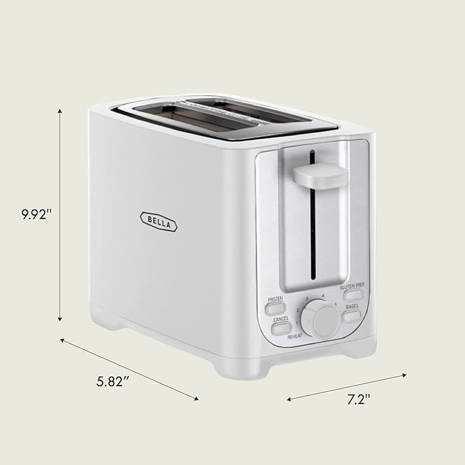 BELLA 2 Slice Toaster with Auto Shut Off - Extra Wide Slots & Removable Crumb Tray and Cancel, Defrost & Reheat Function - Toast Bread, Bagel & Waffle, White
