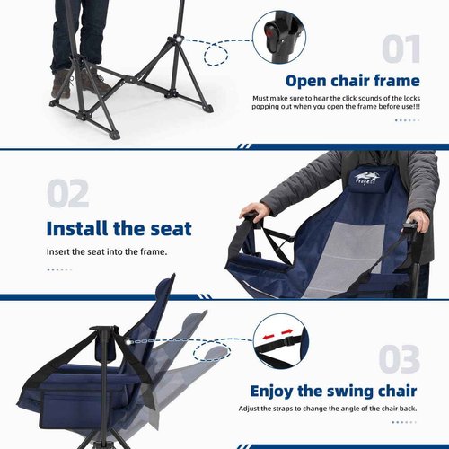Fragess Hammock Camping Chair, Portable Camping Hammock Chair with Adjustable Back, Folding Hammock Chair Supports 330lbs, Rocking Camping Chair for Lawn, Camping, Patio, Traveling, Stargazer-Blue