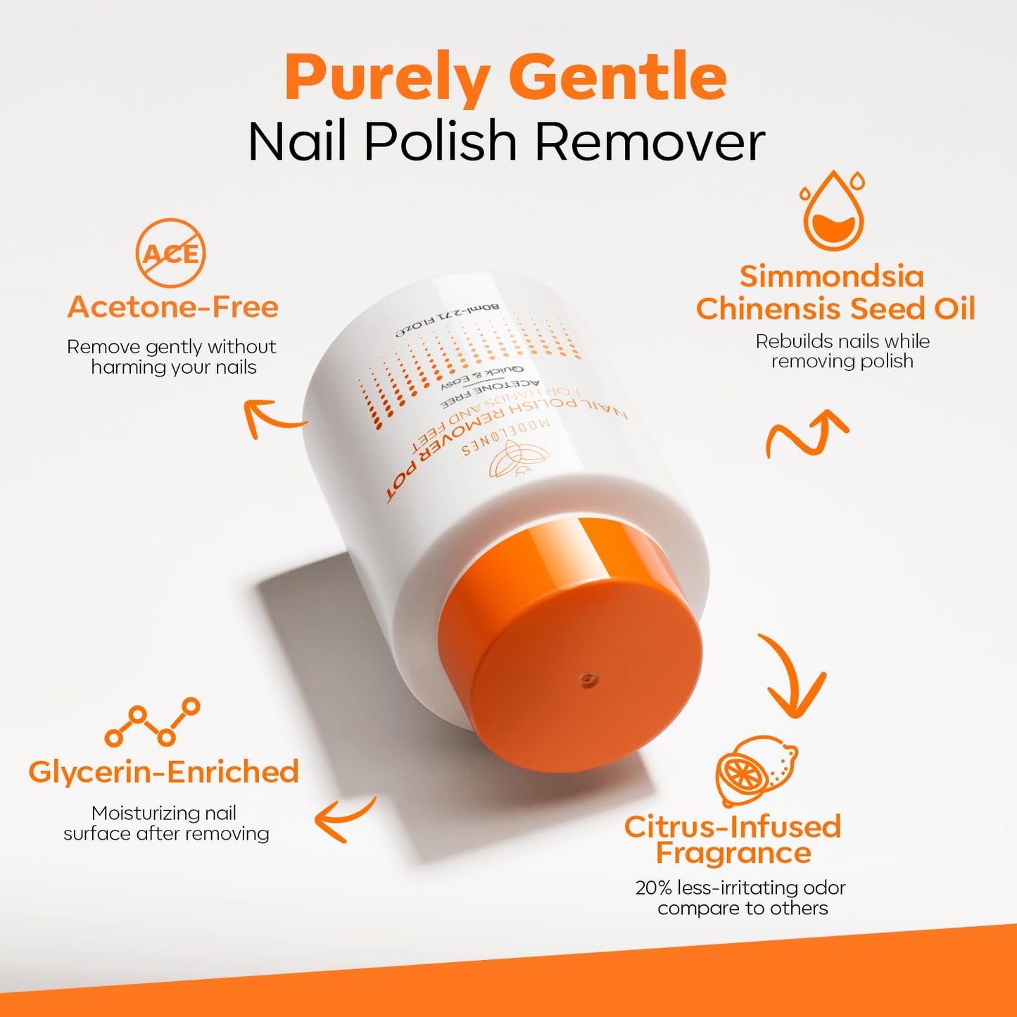 Modelones Acetone-Free Non-Drying Nail Polish Remover Pot with Jojoba Oil and Extra Sponge-Top Lid, Fingernail Polish Removal Ge
