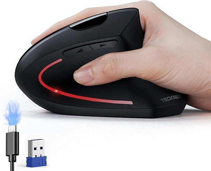 TECKNET Ergonomic Mouse, Wireless Rechargeable Vertical Mouse for Carpal Tunnel Right Hand, 4800 DPI 5 Adjustable Levels ...