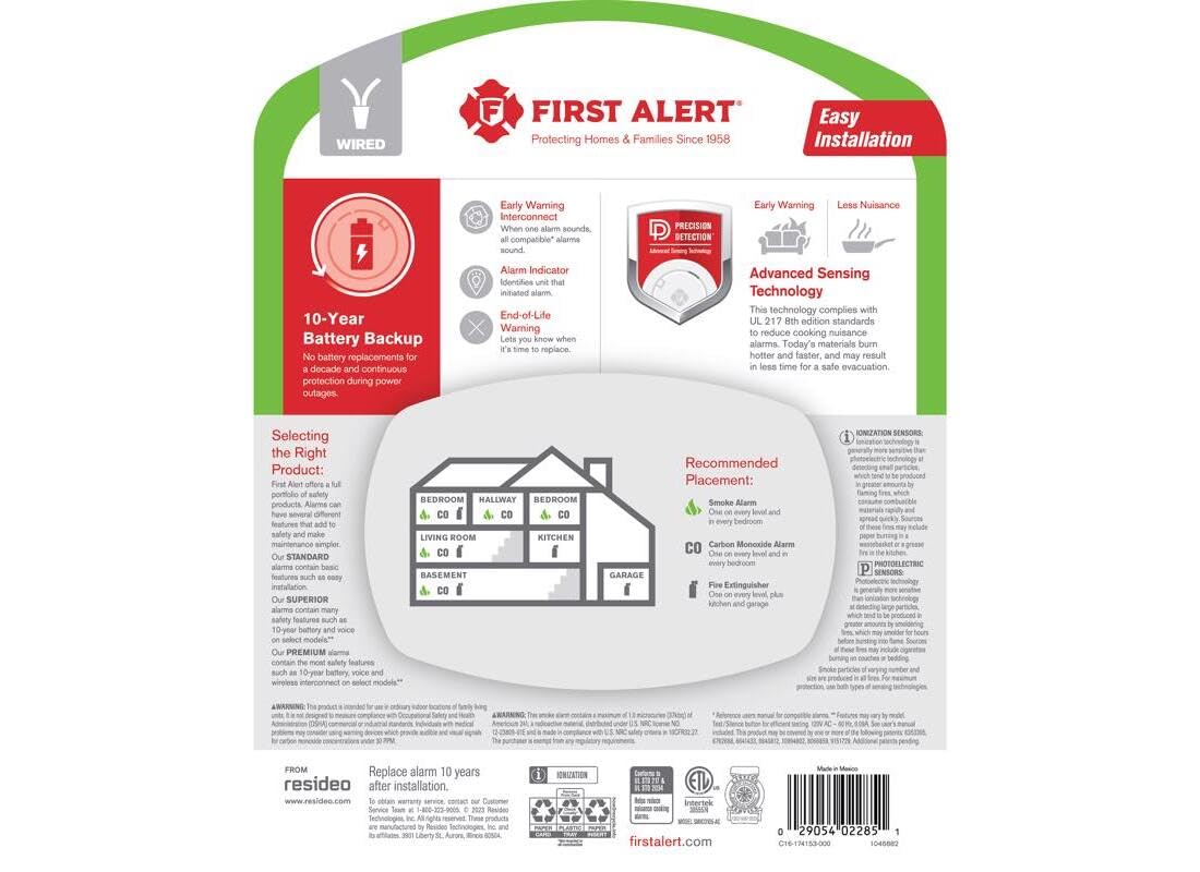 First Alert 10 Year Back Up Hard-Wired w/Battery Back-Up Ionization Smoke and Carbon Monoxide Detect