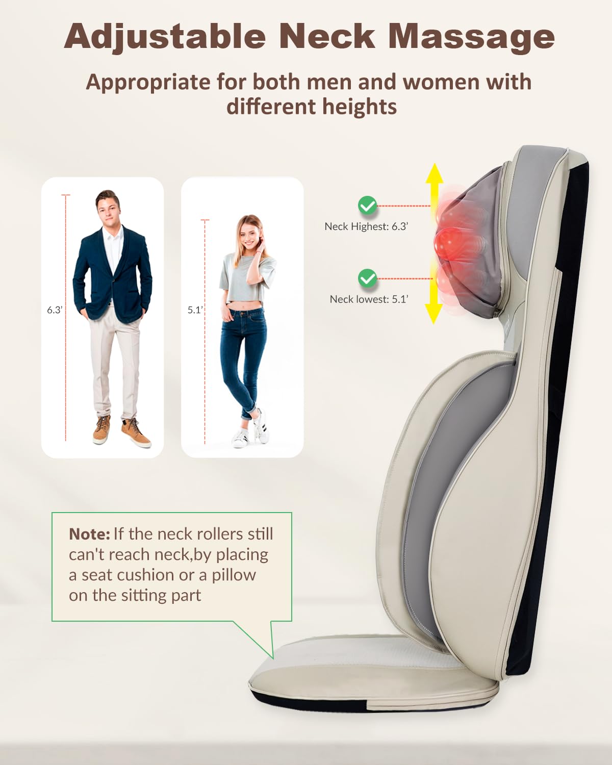 Heycool Shiatsu Neck Back Massager with Heat, 2025 Upgraded Massage Chiar Pad with Height Adjustment, Compression, Vibration, Full Body Seat Massager for Home, Office