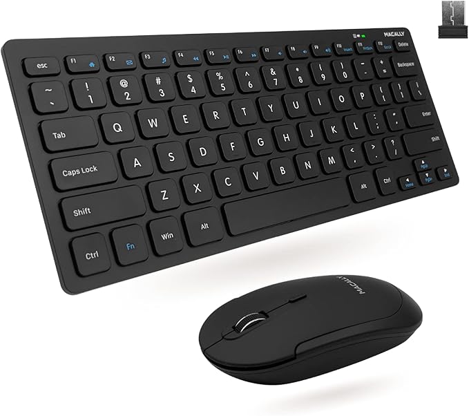 Macally Small Wireless Keyboard and Mouse Combo - Quiet Productivity Duo - 2.4G Wireless Keyboard Mouse for PC - 78 Key Mini Keyboard and Mouse with Slim Body, Click Buttons, and 3 DPI Modes