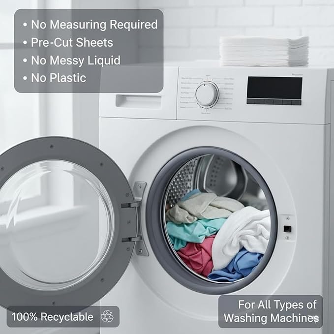Laundry Detergent Sheets - Pre-Cut Fragrance Free Sheets for Freshness - 100% Natural Plant-Based Formula - Eco Friendly, Lightweight, Travel Ready - Up to 60 Loads in Compact Packaging