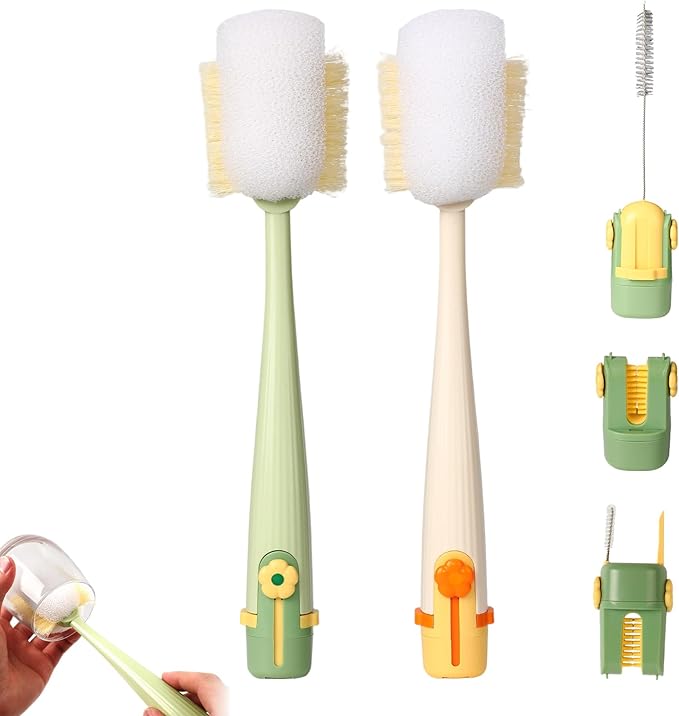 5 in 1 Bottle Cleaning Brush Set, 2026 New Multifunctional Lid Brush Cleaning Tool Kitchen, Cleaning Tool Kitchen, Portable Long Handle Bottles Scrubber for Cup Lids(Green and White)