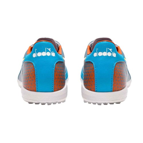 Diadora Men's Brasil Elite Turf Soccer Shoe - Water-Resistant Suprellsoft, Non-Slip PU Heel Lining, Flex Points Insole, Blue/White/Orange, US 10, Adult, Medium Width