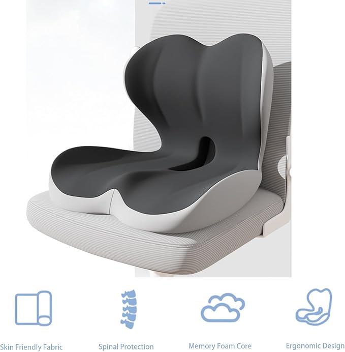 StarAneer Seat Cushion Premium Ergonomic Memory Foam Car & Office Chair Seat Cushion - Orthopedic Lumbar Support for Back Pain Relief, Non-Slip Design for Car, Truck, Home Chair & Office Seat