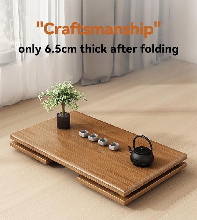 Ekjkldo Japanese Folding Coffee Table, Low Coffee Table for Sitting on The Floor, Japanese Floor Table No Assembly Small Coffee Tables for Living Room Tatami Tea Room Dining Bedroom 31.5 Inch