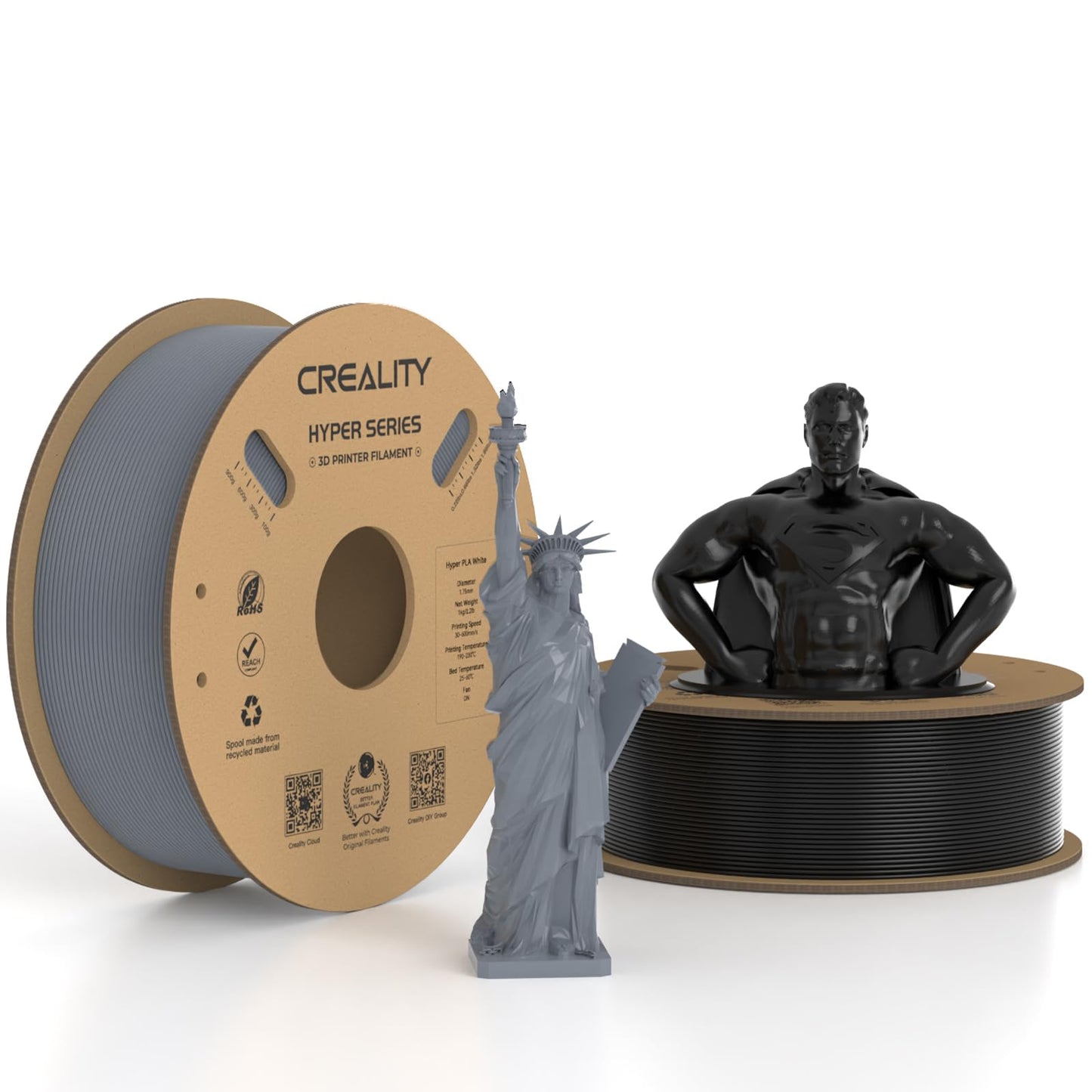 Creality Hyper PLA Filament 1.75mm Black & Grey 2KG, 30-600mm/s High Speed PLA Rapid 3D Printer Filament, 2 Pack 1kg Spool(2.2lb