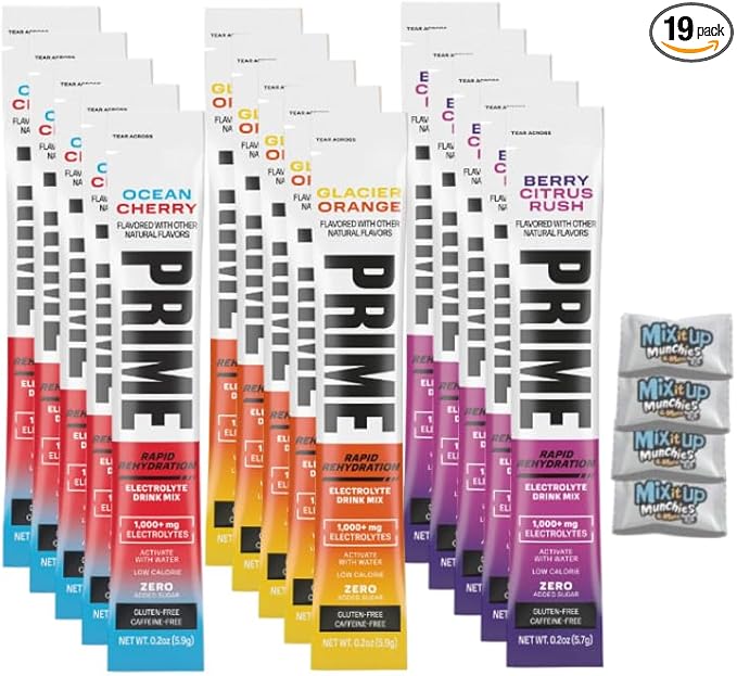 Prime Electrolyte Sticks with Rapid Rehydration Sticks Variety Pack – 3 Flavors 15 Powder Packets for Instant Hydration |...