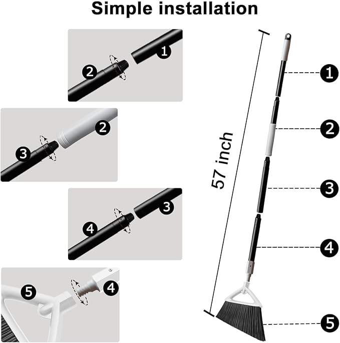 Outdoor Indoor Broom, Brooms for Sweeeping Indoor, Heavy-Duty Kitchen Broom with Long Pole, Angle Broom White for Garages Restaurant Courtyard Office Slidewalk Lobby Sweep Dust