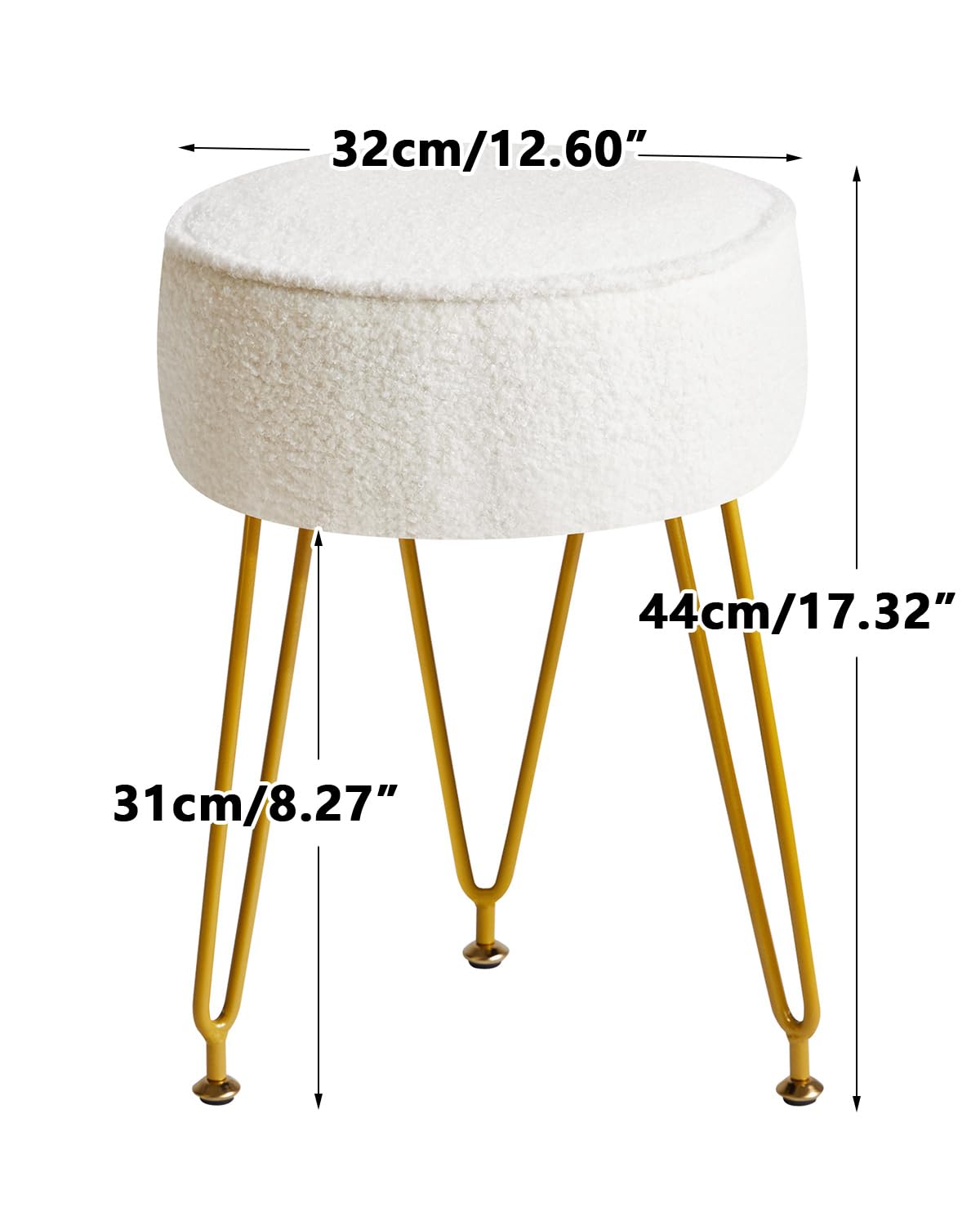 IBUYKE Teddy Velvet Round Footrest Stool Ottoman, Makeup Vanity Stool Side Table, Velvet Dressing Table Seat, Pouf Couch Stool, for Living Room Bedroom, White WBD009W