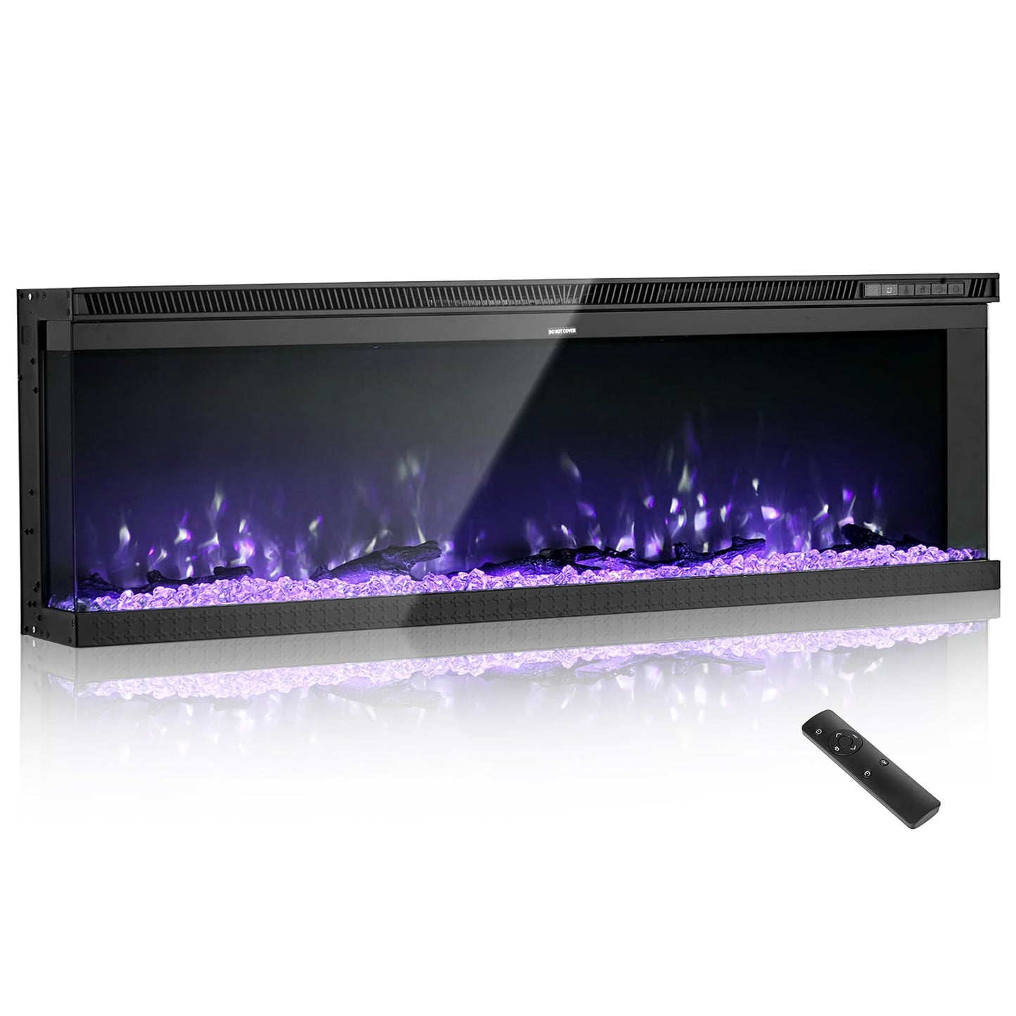 VEVOR 50 inch Electric Fireplace, Three-Sided Glass Wall Mounted Recessed Fire Place with Remote Control, Timer, 1500W, Adjustab