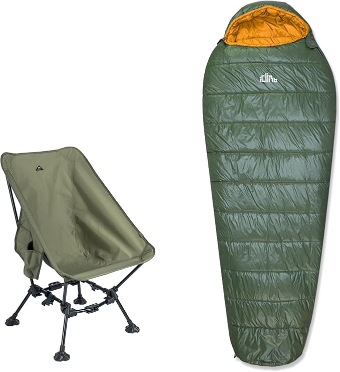 iClimb 1 3M Thinsulate Insulation Sleeping Bag and 1 Two-Heights Light Compact Anti-Sinking Chair, Ultralight Compact for ...