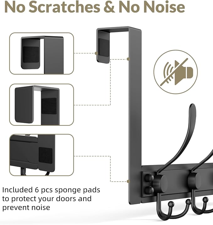 Heavy Duty Over The Door Hooks Rustproof - 25lb Over The Door Towel Rack, Over The Door Towel Hook, Door Hanger for Bathroom, Coat Rack Dorm Room Essentials (1Pack,Black)