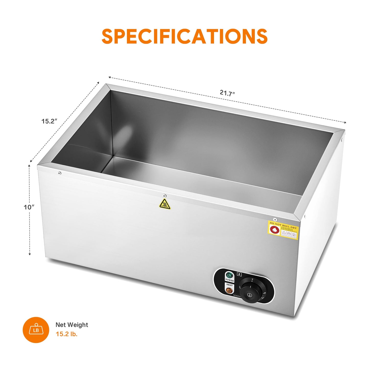 WILPREP Commercial Food Warmer, 1500W Countertop Electric Warmer with 86-185°F Adjustable Temp Control & Over-Temperature Protection, Stainless Steel Buffet Bain Marie for Catering Restaurants