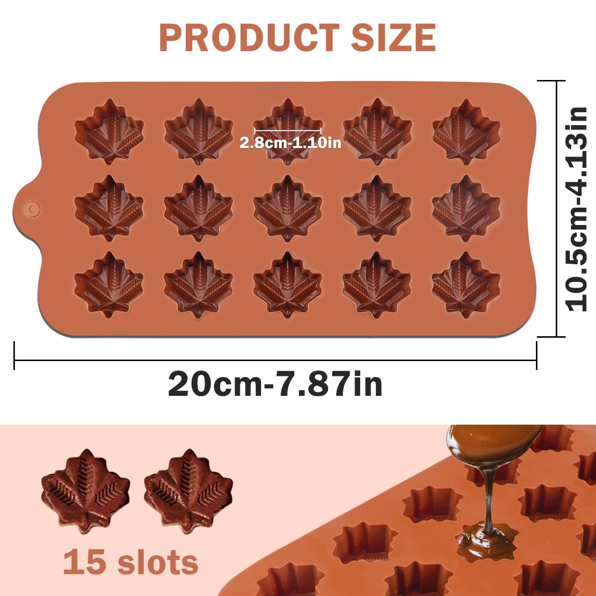DOERDO 2Pcs Maple Leaf Candy Mold Silicone Chocolate Mold Candy Baking Mold for Thanksgiving Fall Party DIY Baking Tool, 30 Slots