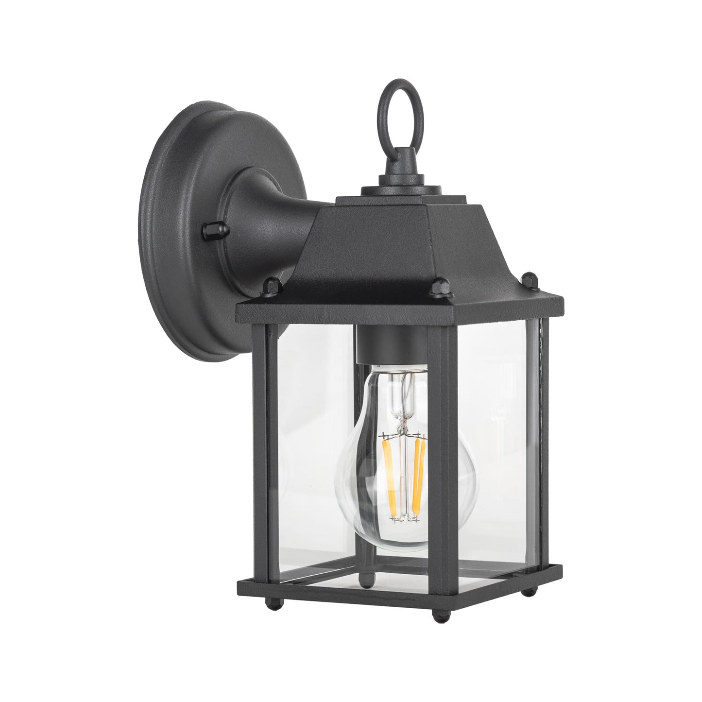 LIT-PaTH Outdoor Wall Lantern, Wall Sconce as Porch Lighting Fixture, E26 Base, Aluminum Housing Plus Glass, Water-Proof and Outdoor Rated, ETL Qualified, 1-Pack, Black