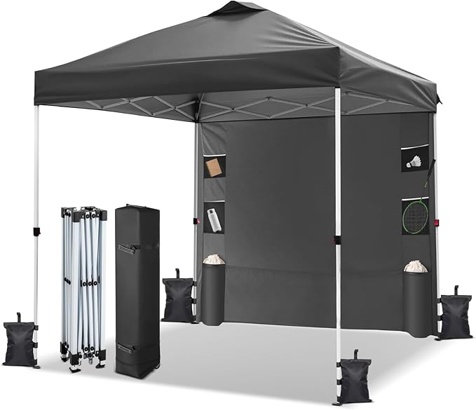 VINGLI 10x10 Pop Up Canopy Tent with Sidewall and Sandbags, Outdoor Pop Up Gazebo Tent for Parties One Person Set Up for C...