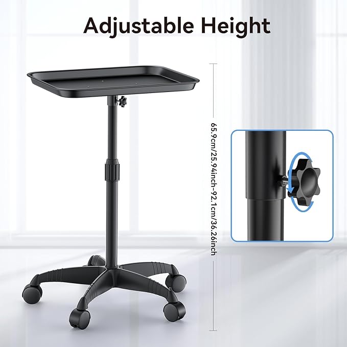 Salon Tray, Adjustable Height Salon Rolling Tray Cart with Wheels, Aluminum Hairstylist Color Tattoo Tray with Wheels for Salon&Spa Use(36inch)