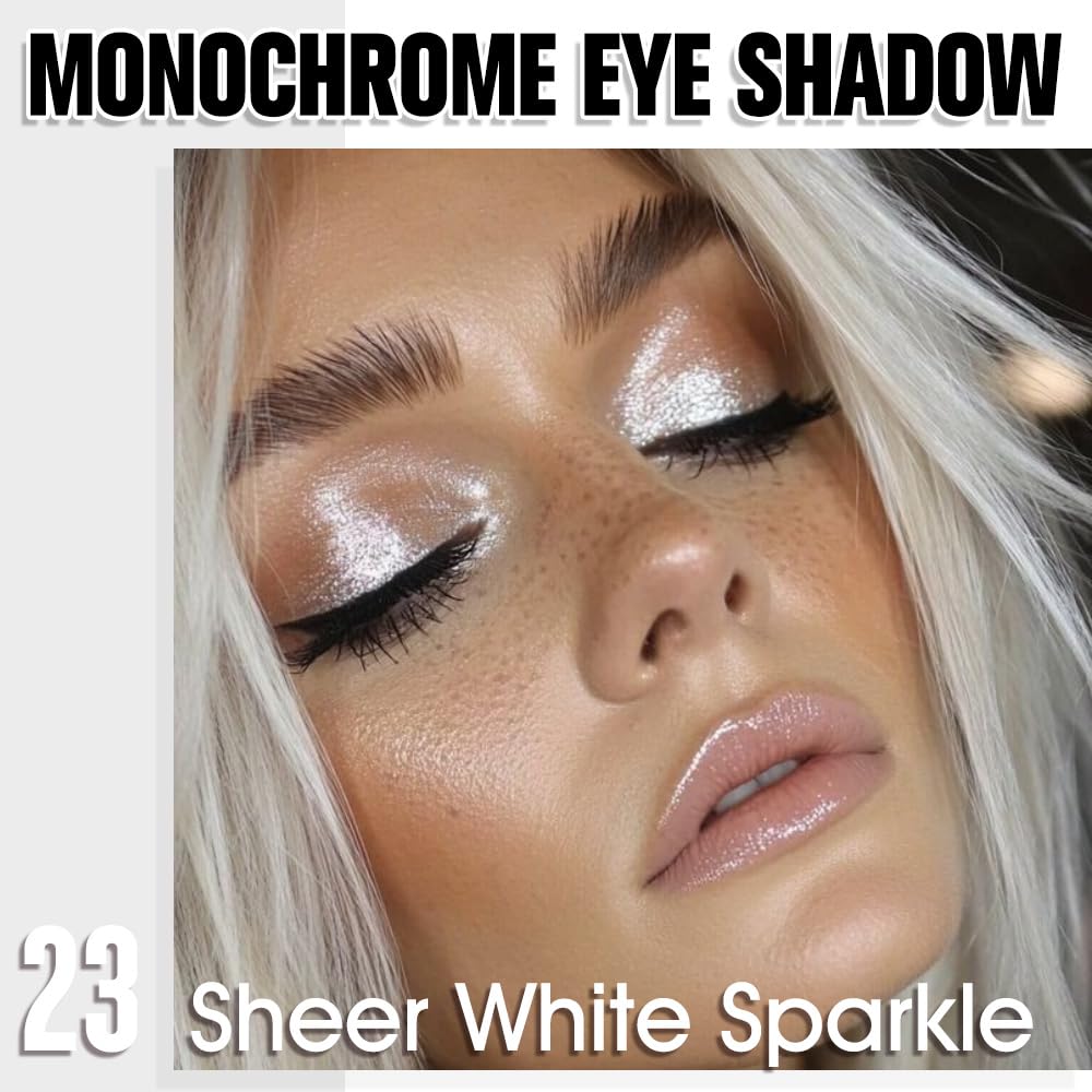 WanTuoluo Sheer White Sparkle Eyeshadow Palette for Women, Single Monochrome Eye Shadow Makeup, Shiny Pressed Powder, Blendable