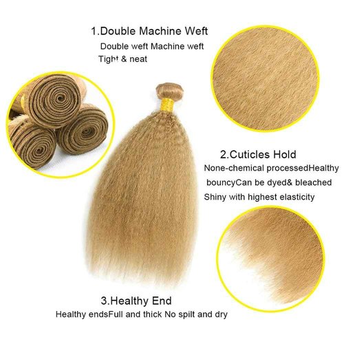 20 22 24 Inch Honey Blonde Bundle Color #27 Kinky Straight Human Hair Bundles Brazilian Virgin Hair Honey Blonde Yaki Straight Bundles Human Hair Extensions