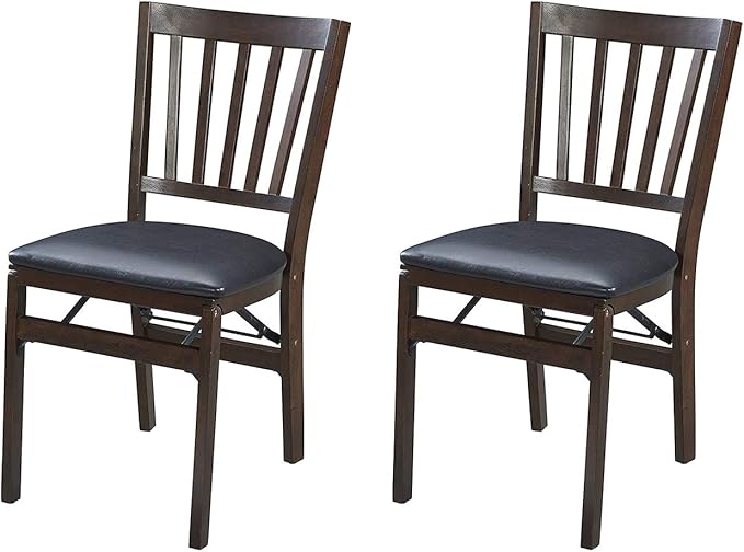 MECO Stakmore Premium Solid Wood Dining Table Compact Folding Chair Set with Fabric Padded Upholstered Seat, Espresso/Blac...