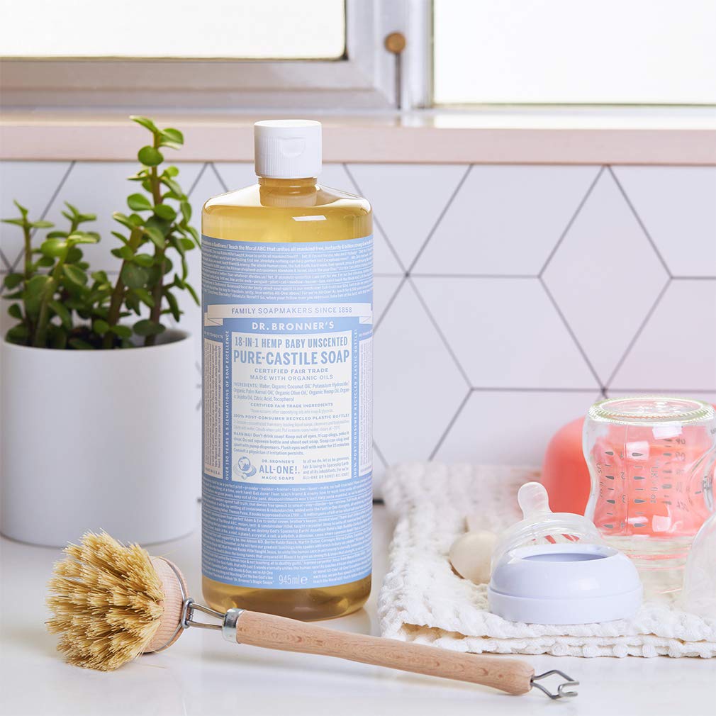 Dr. Bronner's - Pure-Castile Liquid Soap (Baby Unscented, 1 Gallon, 2-Pack) - Made with Organic Oils, 18-in-1 Uses: Face, Hair,
