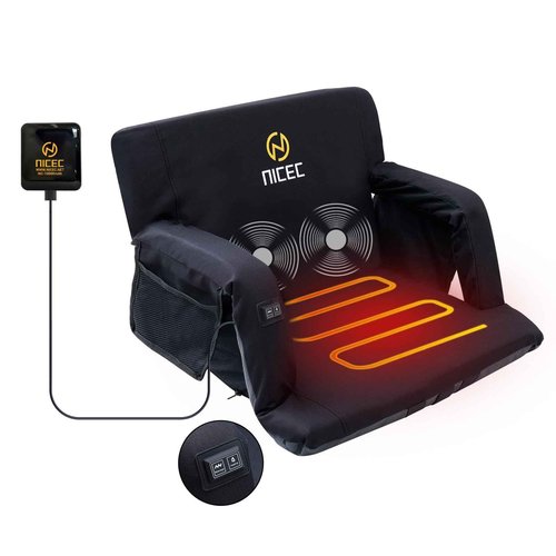 Nice C Heated Massage Stadium Seats with Battery, Bleacher Seats, Floor Chair, Reclining Waterproof Cushion, Foldable, Thick Padding, with Shoulder Straps & Side Pockets, Power Bank Included