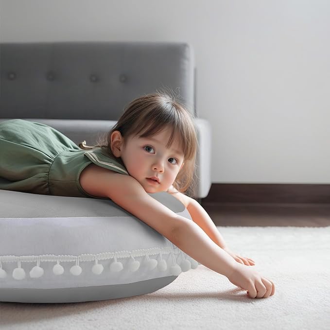 Kishome Large Floor Pillow Kids Round Floor Cushion Seating, 20 inches Big Circle Pillow, Round Floor Pillows Seating for Children, Oversized Mat for Reading Nook Teepee Playroom Nursery, Light Grey