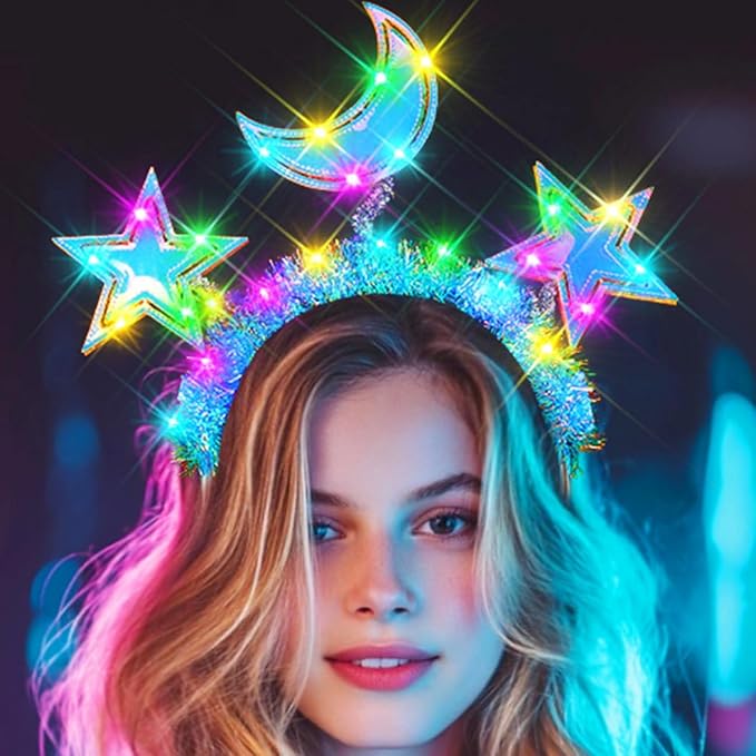 GENBREE Light Up Star Headband LED Moon Headpiece Rave Hair Accessories for Women