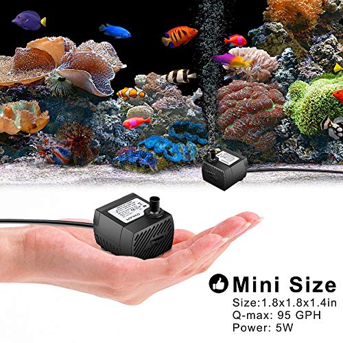 PULACO 2Pcs Mini Submersible Water Pump (95GPH 5W) for Aquarium Fish Tank, Pond, Fountain, Hydroponics