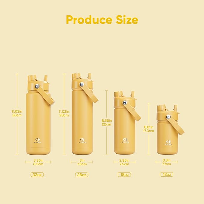 ENCOOL Insulated Water Bottle with Straw Stainless Steel Water Bottle, Leak-Proof, BPA-Free, Double Wall Vacuum Keeps Cold for 24 Hours for Sports, Travel, School (18 oz, Elfin Yellow)