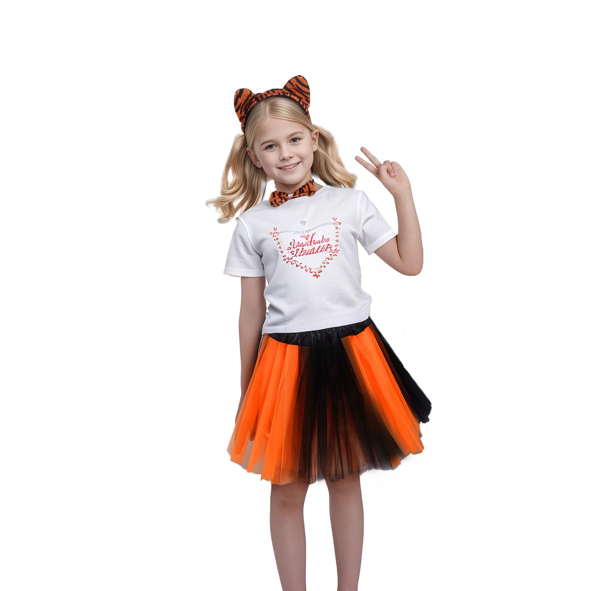 SUMERSHA 5Pcs Tiger Costume Set Tiger Ear Headband Nose Bow Tie Tail Tutu Skirt Animal Fancy Dress up Accessories for Halloween Cosplay Party