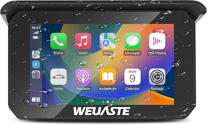 Weuaste 5" Portable Motorcycle Carplay Touch Screen with Wireless Android Auto GPS Navigation System, Bright Waterproof HD...